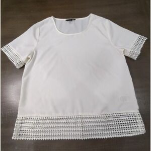 Banana Republic White Lace Trim Short Sleeve Blouse Top M